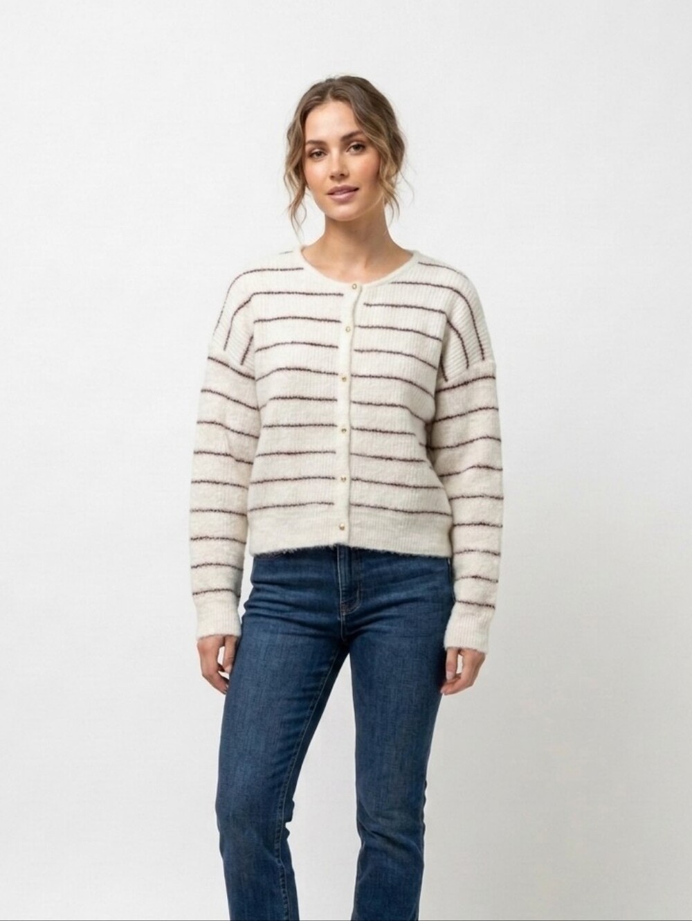 By Together Women Cardigan Striped Knit Sweater Size Small